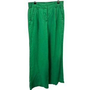 Magaschoni Vibrant Grass Green Wide-Leg Linen Pants Size S/P